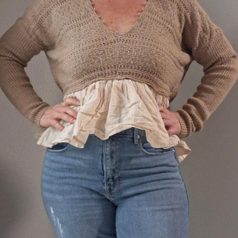 Anthropologie Twofer Sweater Peplum Blouse Size L